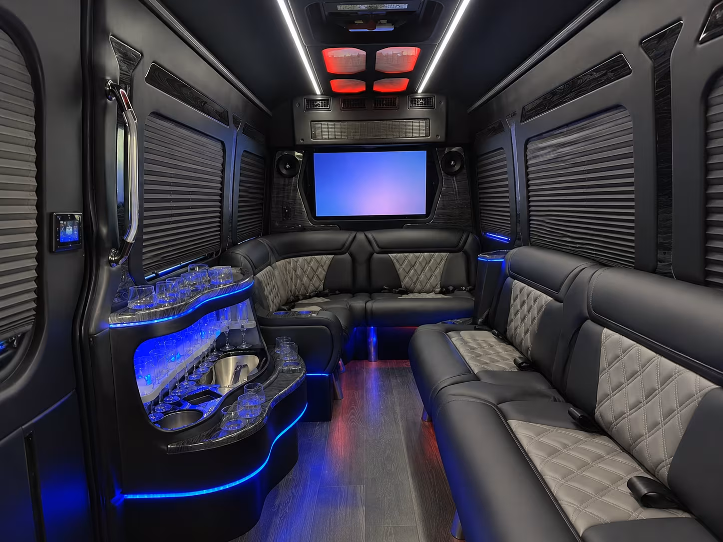 mount pleasant 15 passenger party bus inside
